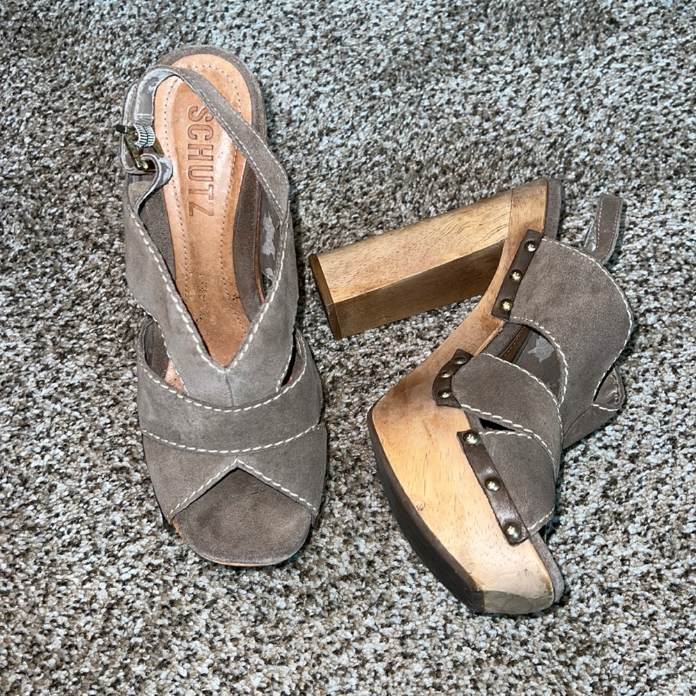 Boho Wooden Platform Heels – Beige Chunky Sandals Size 8 - Picture 2 of 3
